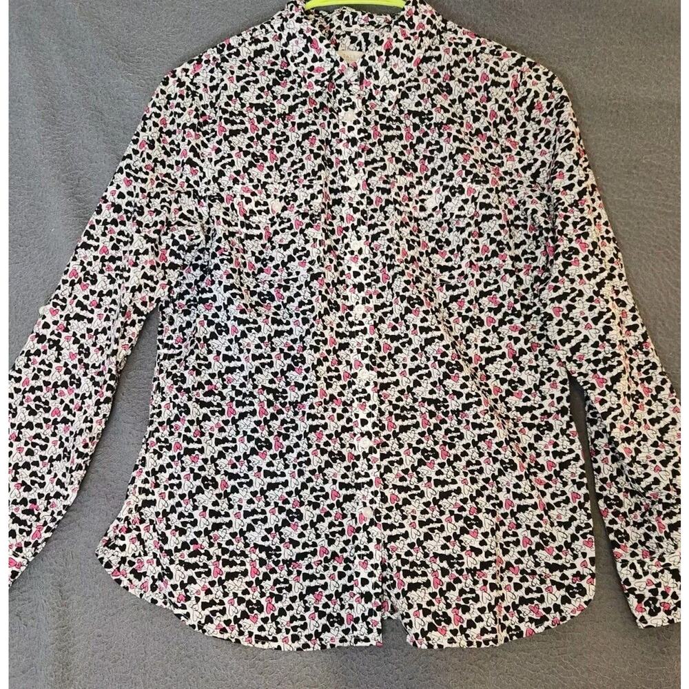 Talbots Shirt Multicolor Valentines Heart Print Button Down Roll Tab Sleeve‎ PS